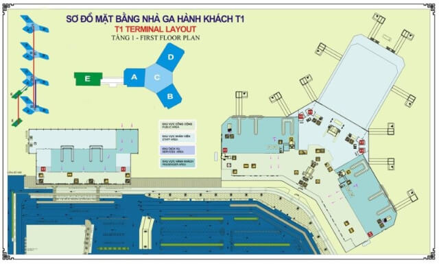 sơ đồ nhà ga t1 sân bay nội bài